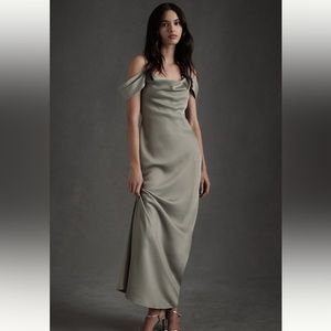 BHLDN Ira Satin Dress in Moss